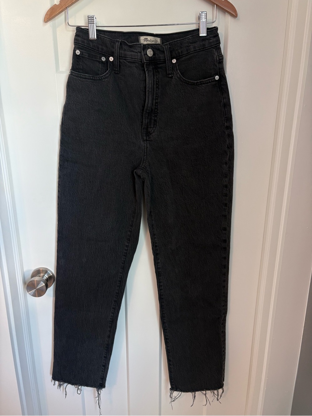Madewell High-Rise Black Mom Jeans with Raw Hem